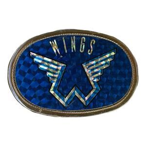 Vintage 1977 Wings Rock Band Belt Buckle Blue Collectible